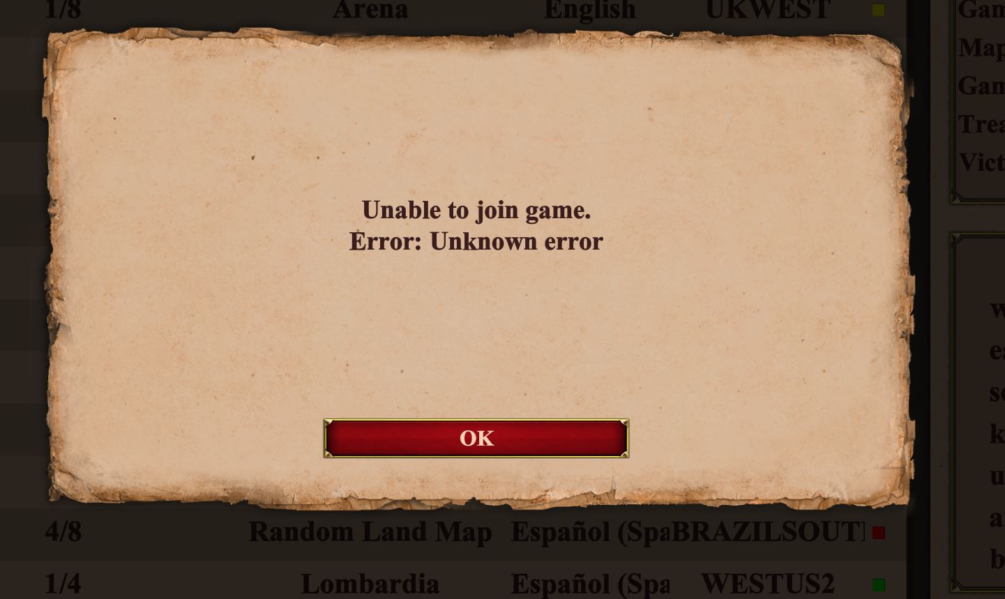 error when trying to join the game